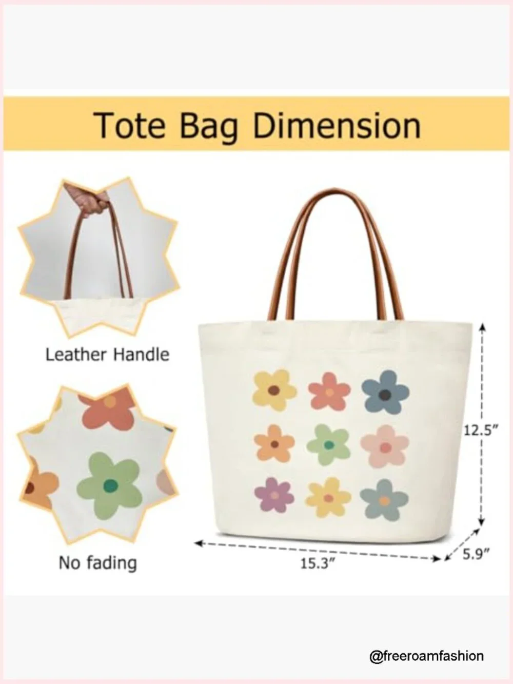 Large Canvas Tote Bag with Leather Handle for Work Travel Gym Shopping